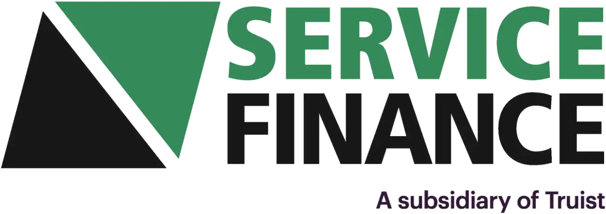 Service Finance logo with green and black geometric mark and bold text.